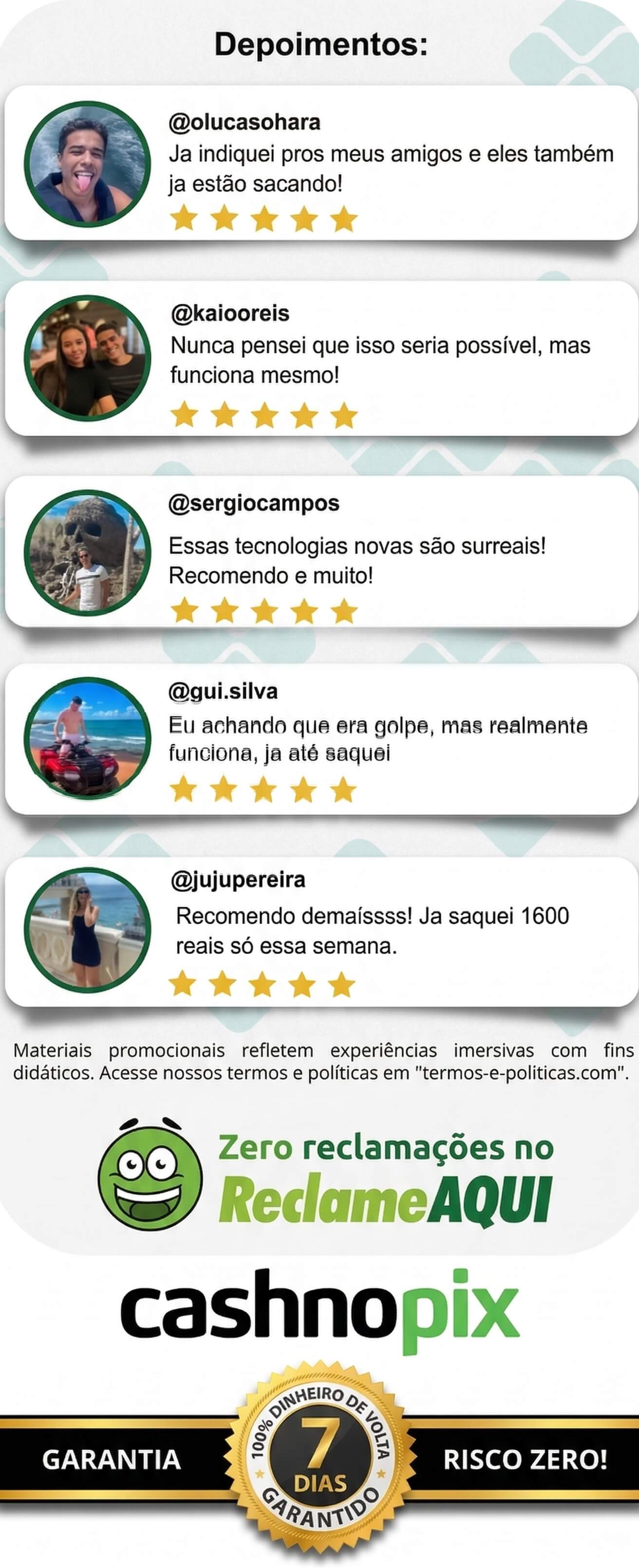 Zero reclamações no Reclame Aqui - Garantia 7 dias